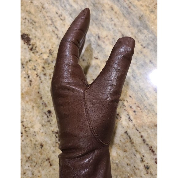 Vintage Size 7.5 M Brown Leather Lined 9.5" Gloves Fownes Diamond Stitching - Picture 9 of 12